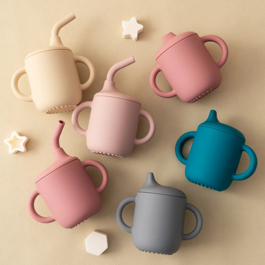 1pcs With Two Lids Baby Silicone Cup