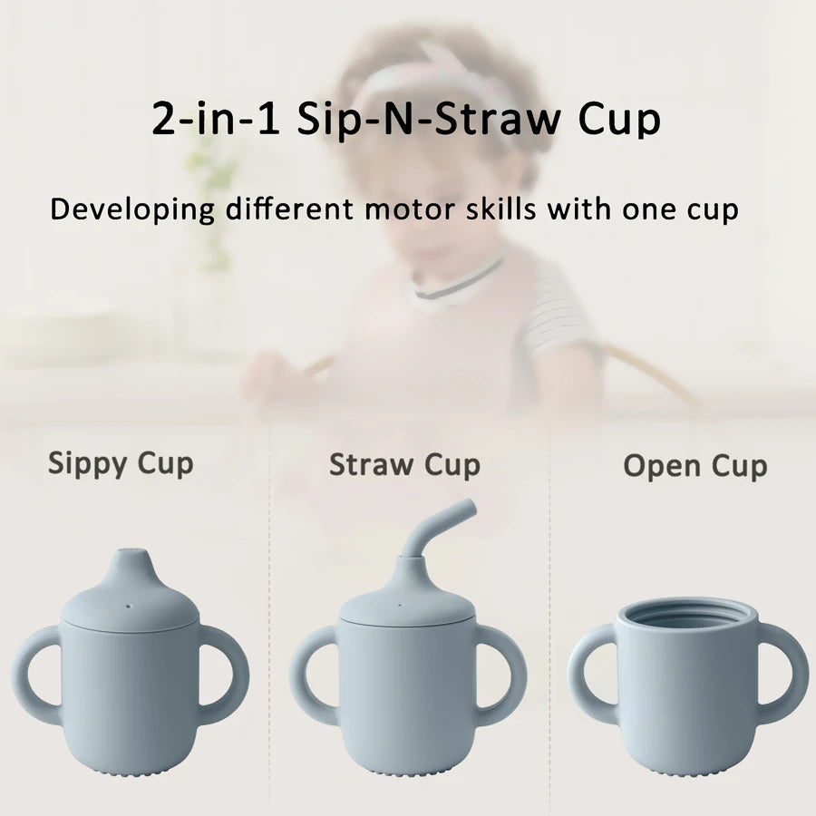 1pcs With Two Lids Baby Silicone Cup