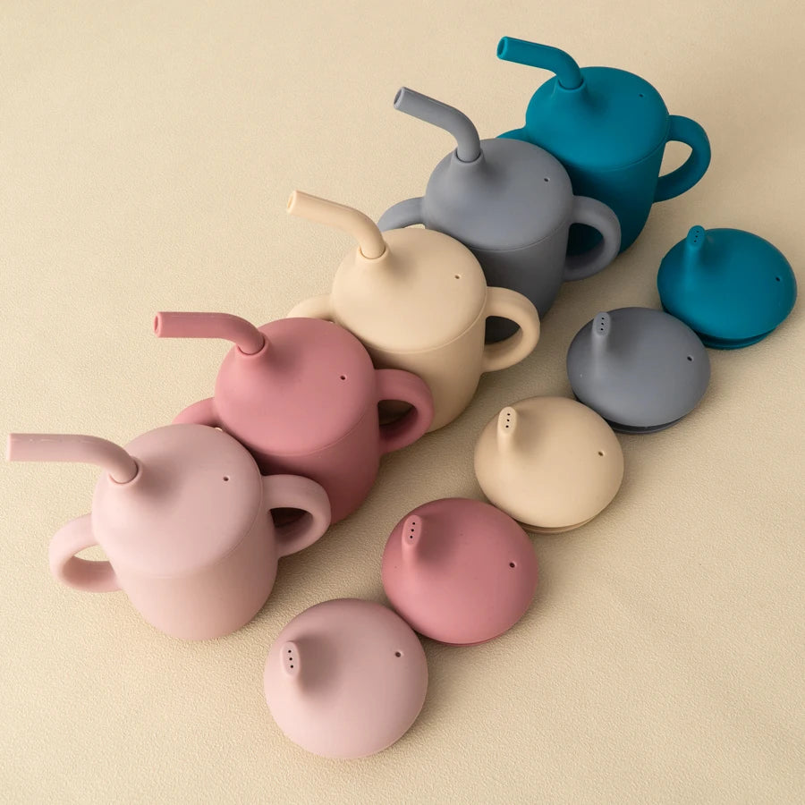 1pcs With Two Lids Baby Silicone Cup
